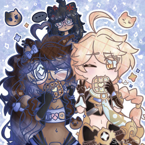 Sparkle, Rocky, and Minchi with Waffles